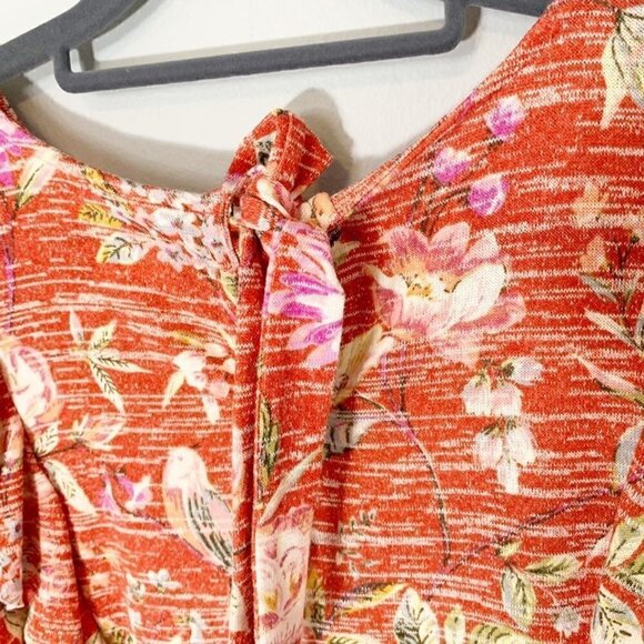 NEW‎ Lauren Conrad orange floral long sleeve flowy casual top - Small - Picture 4 of 9